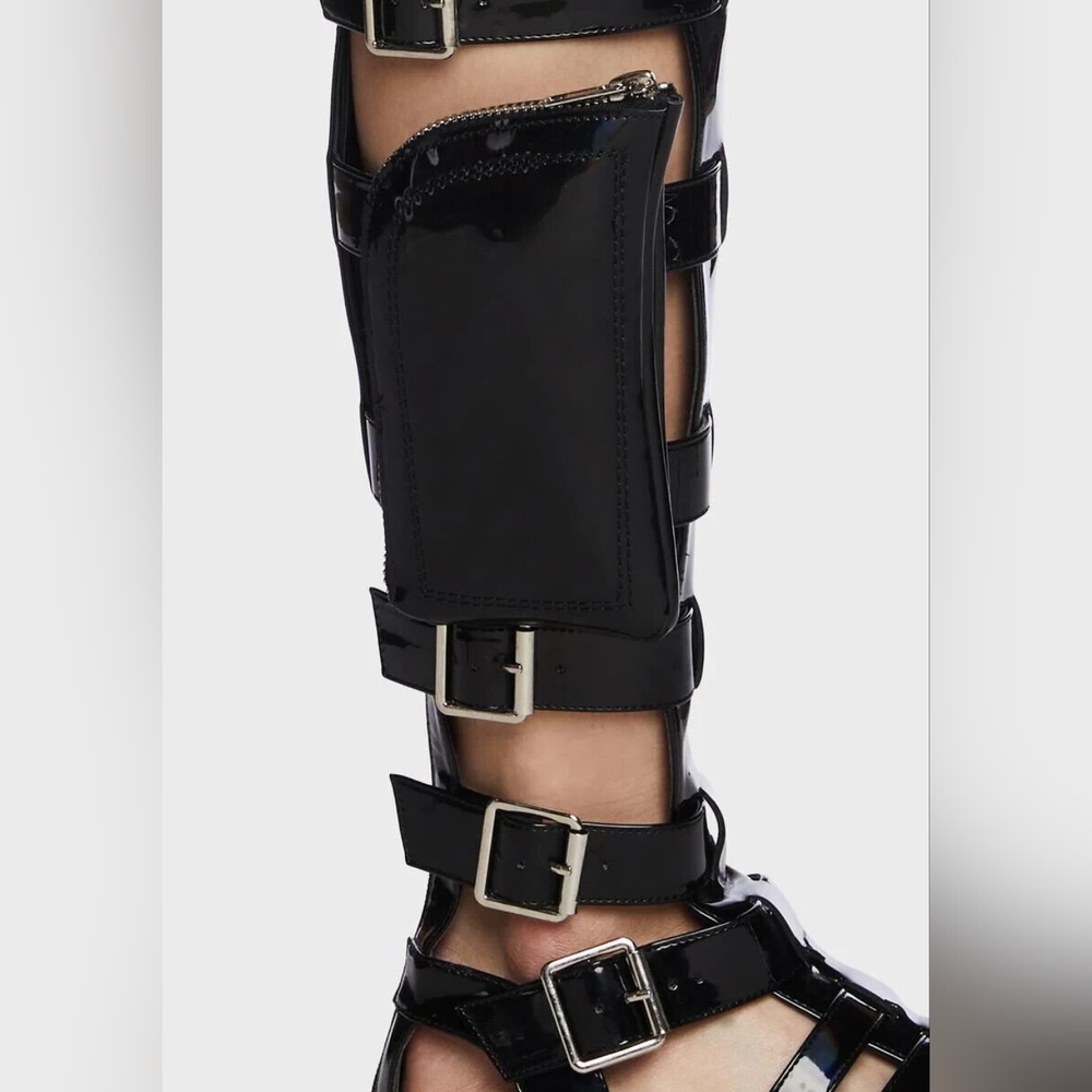 Holographic Oil slick black Rave Club Exx Stage Diver Gladiator Sandals Shoes 9 - Picture 15 of 16